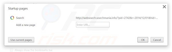 Removing websearch.searchmania.info from Google Chrome homepage
