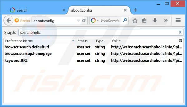 Removing searchoholic from Mozilla Firefox default search engine settings