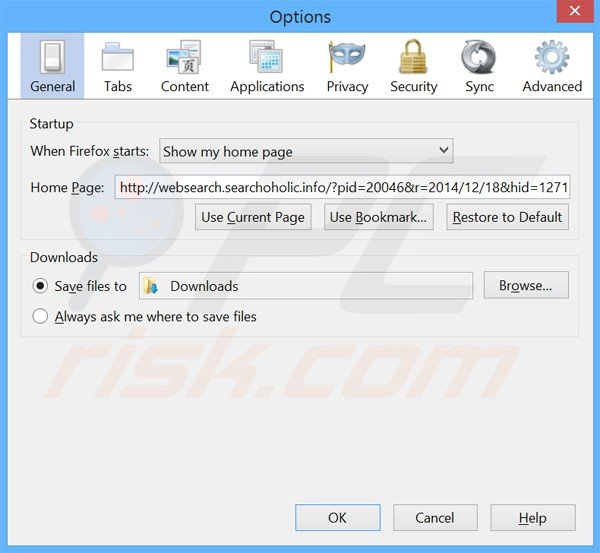 Removing websearch.searchoholic.info from Mozilla Firefox homepage