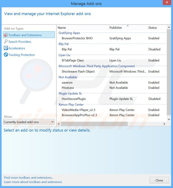 Removing Security Alert ads from Internet Explorer step 2