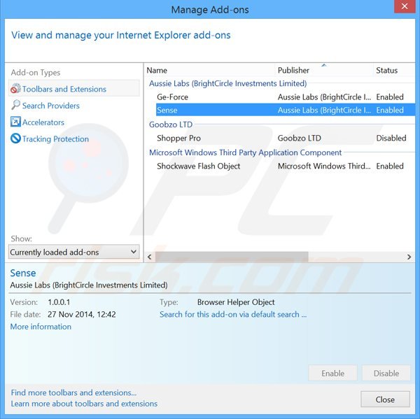 Removing senseplus ads from Internet Explorer step 2