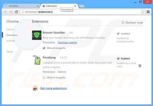 Removing ShieldMe ads from Google Chrome step 2