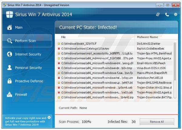 sirius win 7 antivirus 2014 performing a fake computer security scan