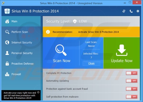 sirius win 8 protection 2014 main window