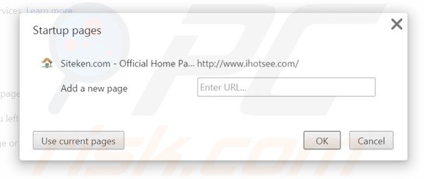 Removing Siteken.com from Google Chrome homepage