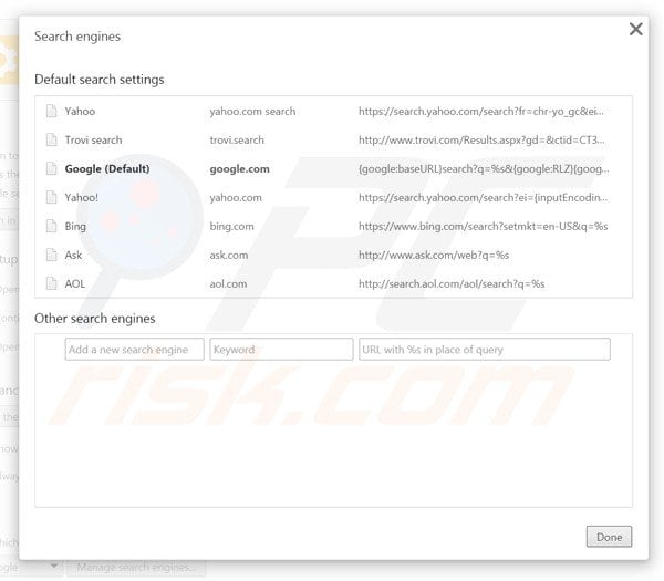 Removing Siteken.com from Google Chrome default search engine