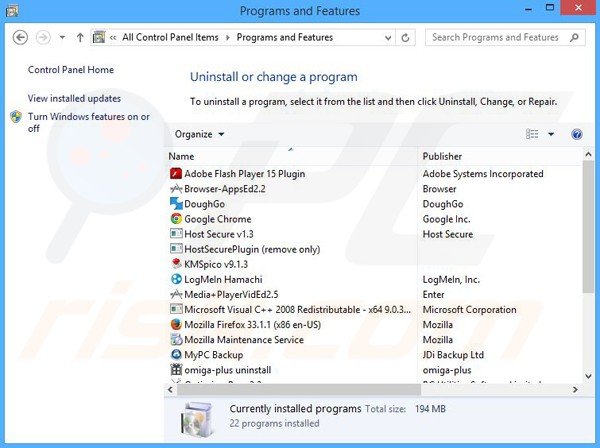 SlickSignet adware uninstall via Control Panel