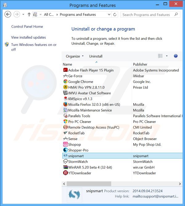 snipsmart adware uninstall via Control Panel