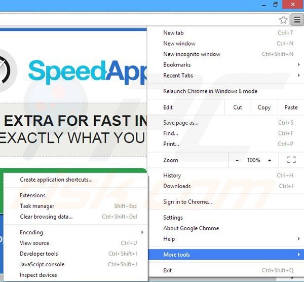 Removing SpeedApp ads from Google Chrome step 1