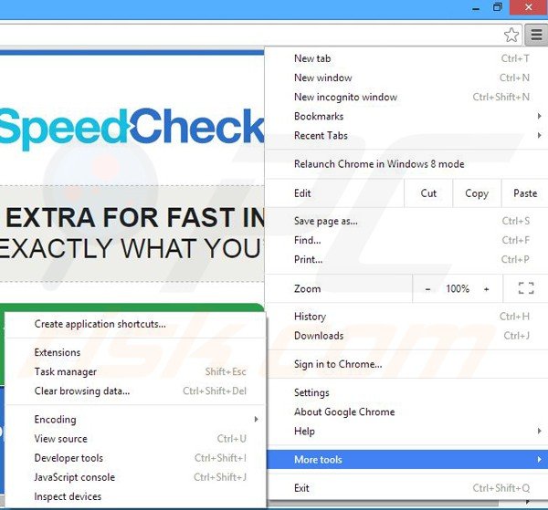 Removing SpeedCheckMe ads from Google Chrome step 1