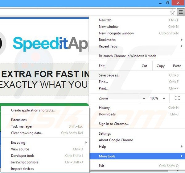 Removing SpeeditApp ads from Google Chrome step 1