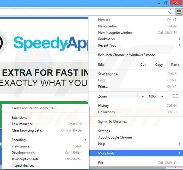 Removing SpeedyApp ads from Google Chrome step 1