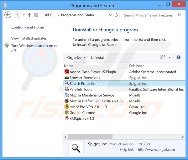 spigot adware uninstall via Control Panel