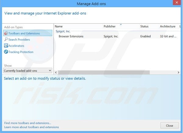 Removing spigot adware from Internet Explorer extensions