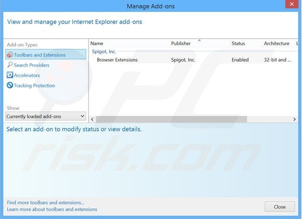 Removing spigot adware from Internet Explorer extensions