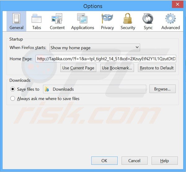 Removing taplika.com from Mozilla Firefox homepage