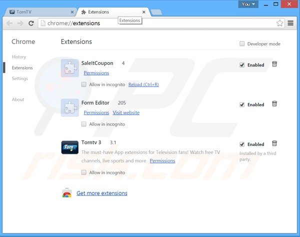 Removing TornPlusTV ads from Google Chrome step 2