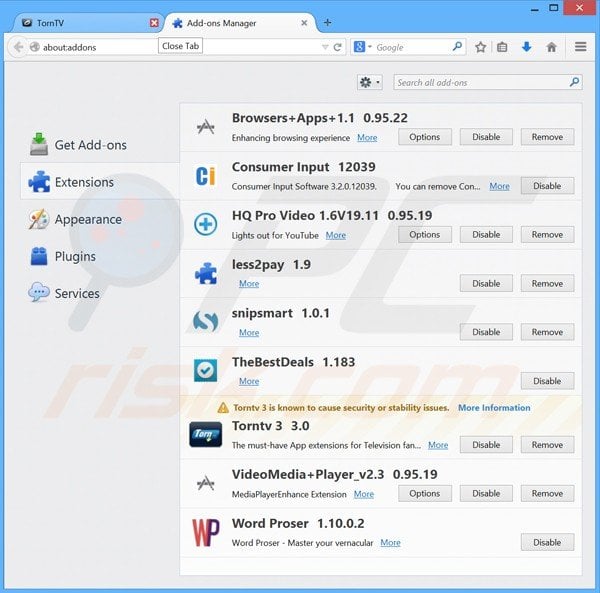 Removing TornPlusTV ads from Mozilla Firefox step 2