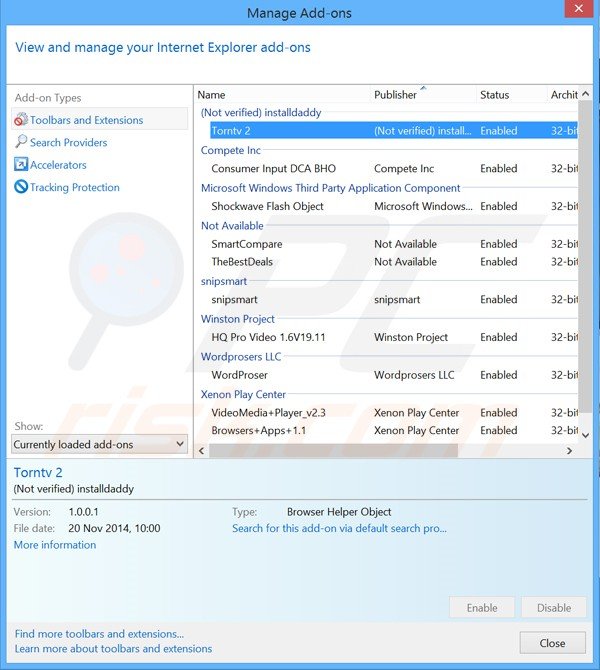 Removing TornPlusTV ads from Internet Explorer step 2