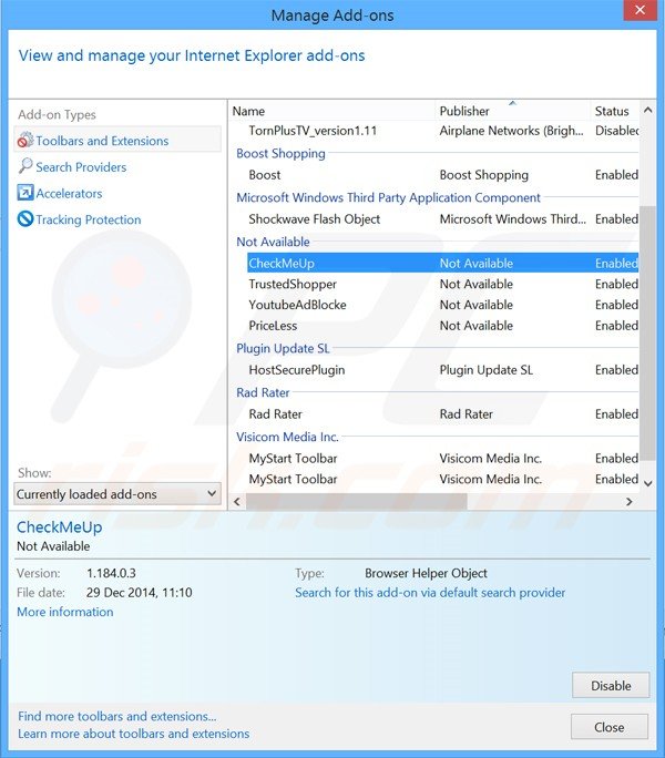 Removing RapidCheck ads from Internet Explorer step 2