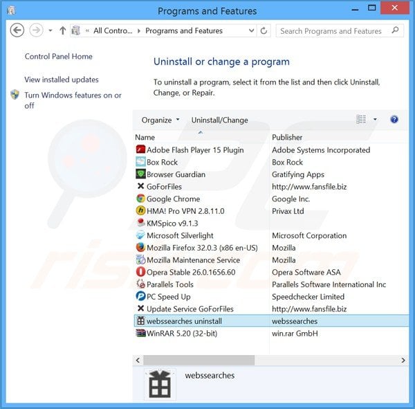 isearch.webssearches.com browser hijacker uninstall via Control Panel