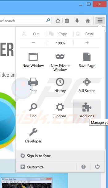 Removing Winner Media Player ads from Mozilla Firefox step 1