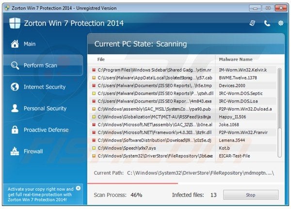 zorton win7 protection 2014 performing a fake computer security scan