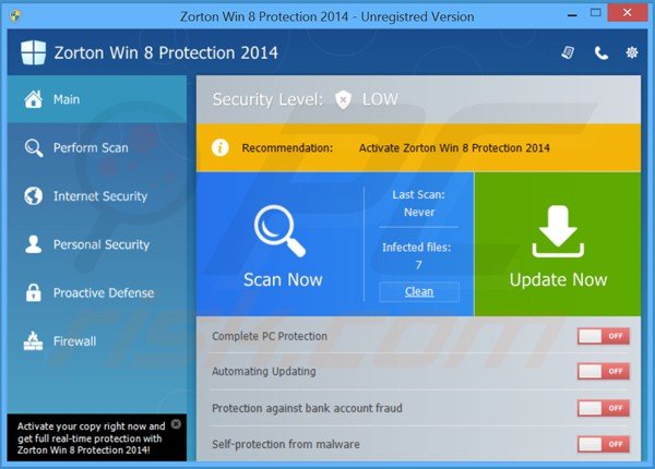 zorton win8 protection 2014 main window