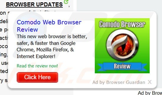 browser guardian adware generating in-text ads