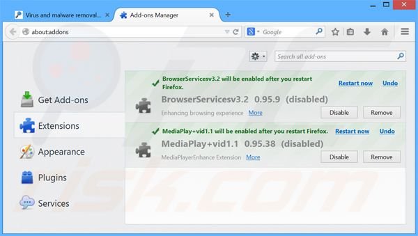 Removing BrowserServices ads from Mozilla Firefox step 2