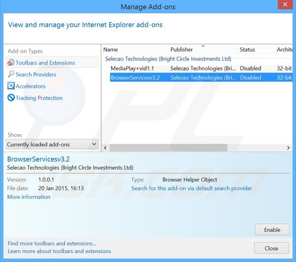 Removing BrowserServices ads from Internet Explorer step 2