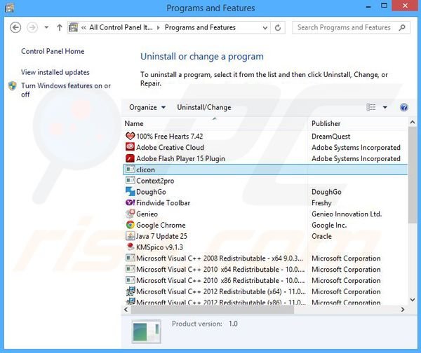 Clicon adware uninstall via Control Panel