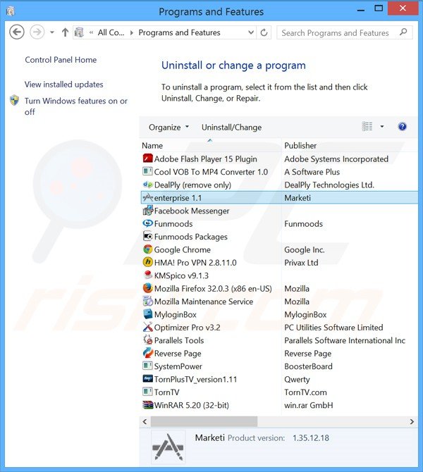 Enterprise adware uninstall via Control Panel