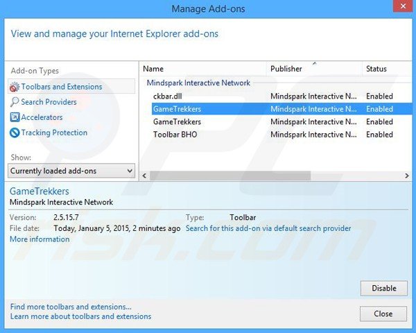 Removing GameTrekkers related Internet Explorer extensions
