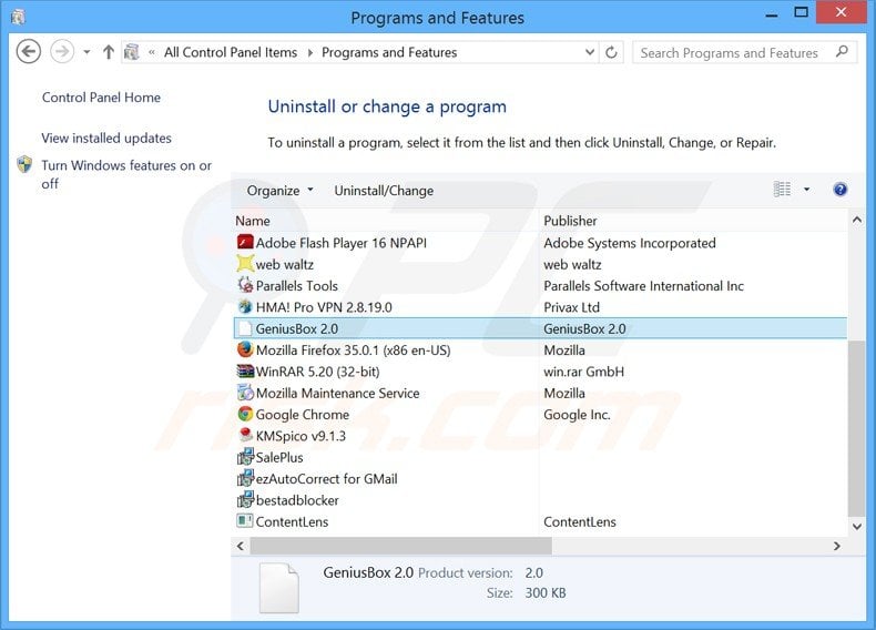 geniusbox adware uninstall via Control Panel