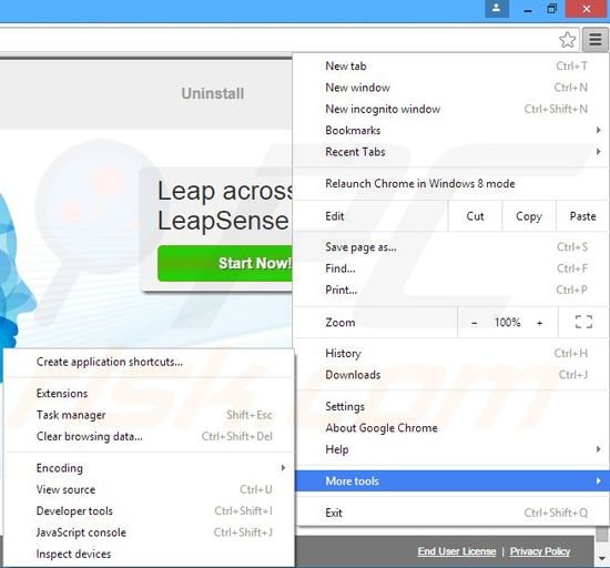 Removing LeapSense ads from Google Chrome step 1