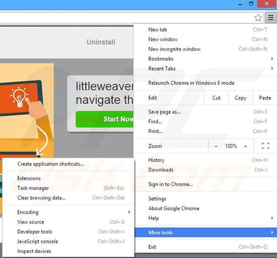 Removing littleweaver ads from Google Chrome step 1