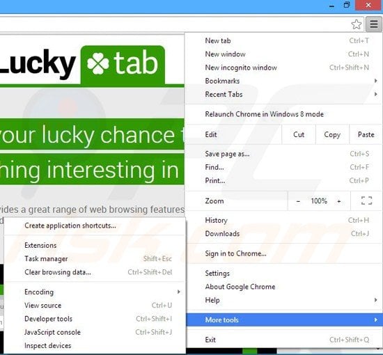 Removing LuckyTab ads from Google Chrome step 1
