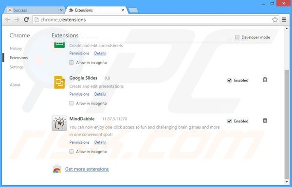 Removing MindDabble related Google Chrome extensions