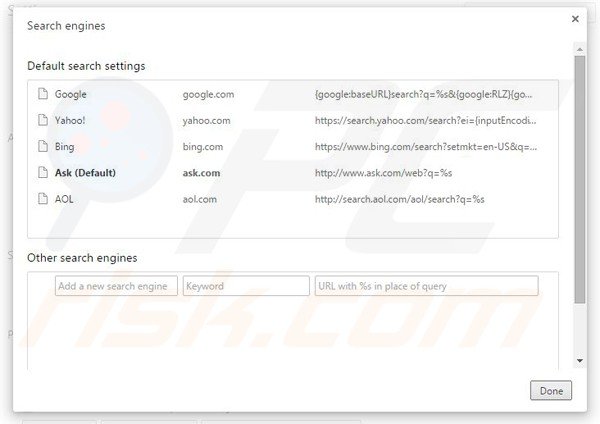 Removing ask.com from Google Chrome default search engine