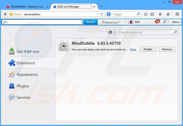 Removing MindDabble related Mozilla Firefox extensions