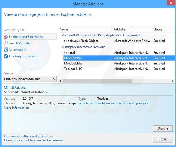 Removing MindDabble related Internet Explorer extensions