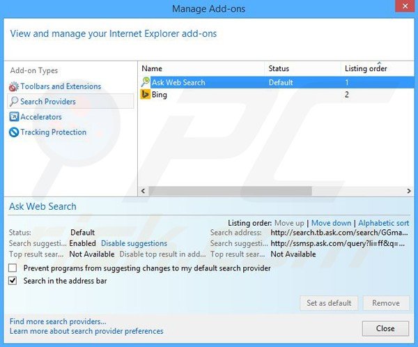 Removing MindDabble from Internet Explorer default search engine