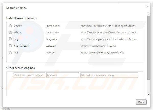 Removing ask.com from Google Chrome default search engine