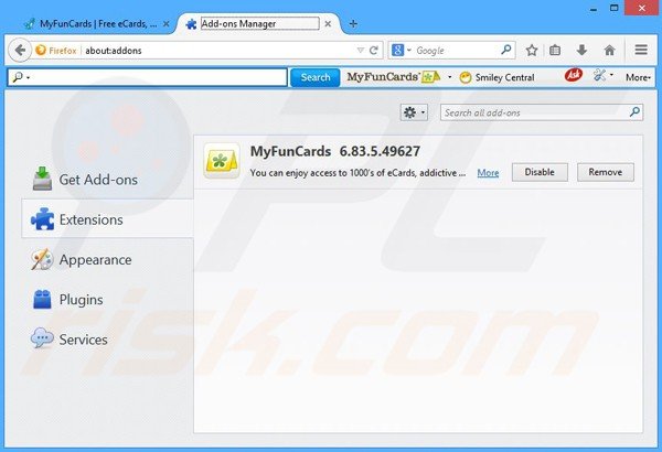 Removing MyFunCards related Mozilla Firefox extensions