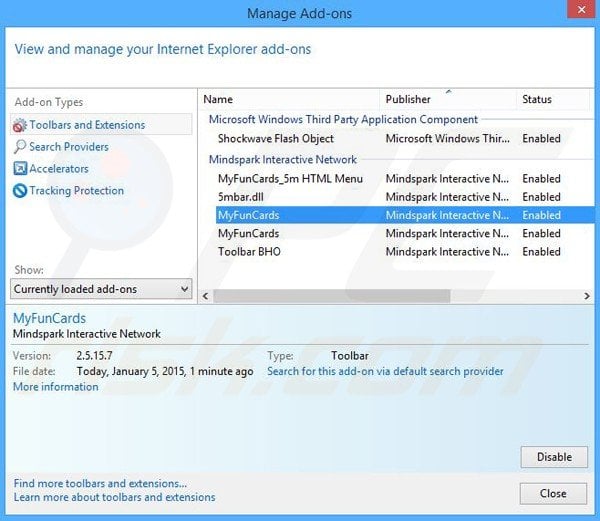 Removing MyFunCards related Internet Explorer extensions