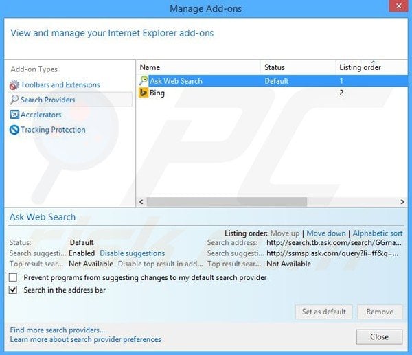 Removing MyFunCards from Internet Explorer default search engine