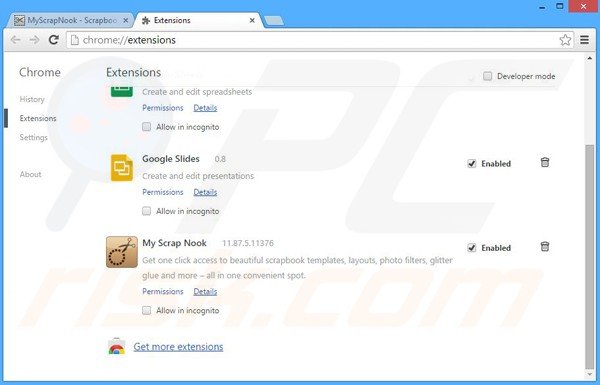 Removing MyScrapNook related Google Chrome extensions