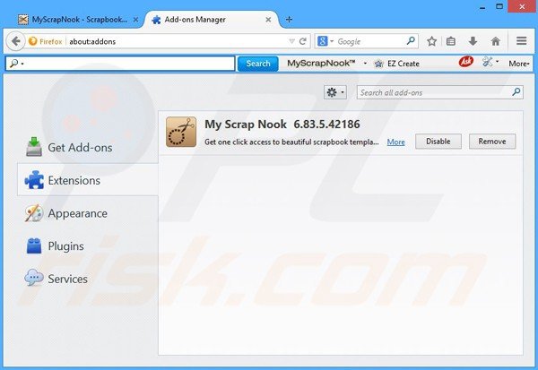 Removing MyScrapNook related Mozilla Firefox extensions