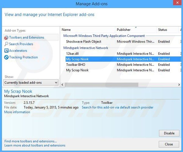 Removing MyScrapNook related Internet Explorer extensions